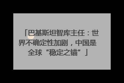 巴基斯坦智库主任：世界不确定性加剧，中国是全球“稳定之锚”